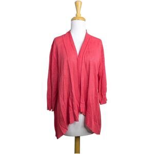 Eileen Fisher Linen Cardigan Large Coral Pink Open Front Knit Lagenlook Artisana